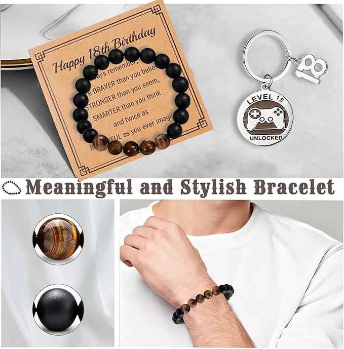 18th Birthday Gifts For Boys,18 Year Old Boy Birthday Gift Ideas with 12 Oz Tumbler, Funny Socks,Birthday Card, Bracelet, Keychain, Cool Gifts for Boys Son Grandson Nephew Friend Birthday
