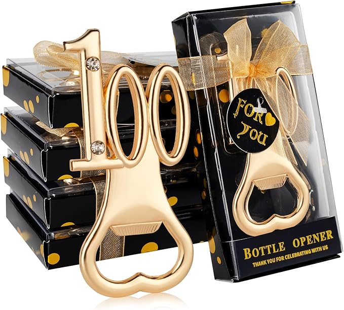 24 Packs of 100th Party Favors Bottle Openers for Birthday, Anniversary, and Wedding Guests Perfect Souvenirs with Gift Boxes and Decorations for Adults