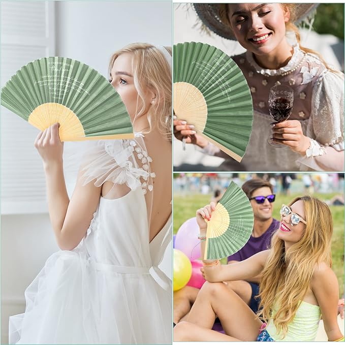 Menkxi 30 Pcs Silk Fabric Folding Fans Bulk for Wedding Guests Thank You Bamboo Folded Hand Fan for Bridal Shower Decoration Favor Vintage Handheld Fans Souvenirs with Organza Bag (Sage,Classic)