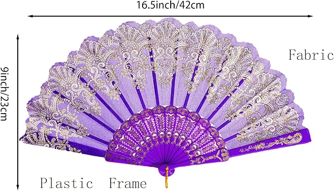 QIRMIZI 10 Pack Folding Handheld Fans,Silk Spanish Fan, Perfect for Weddings, Parties, and Dancing,Purple