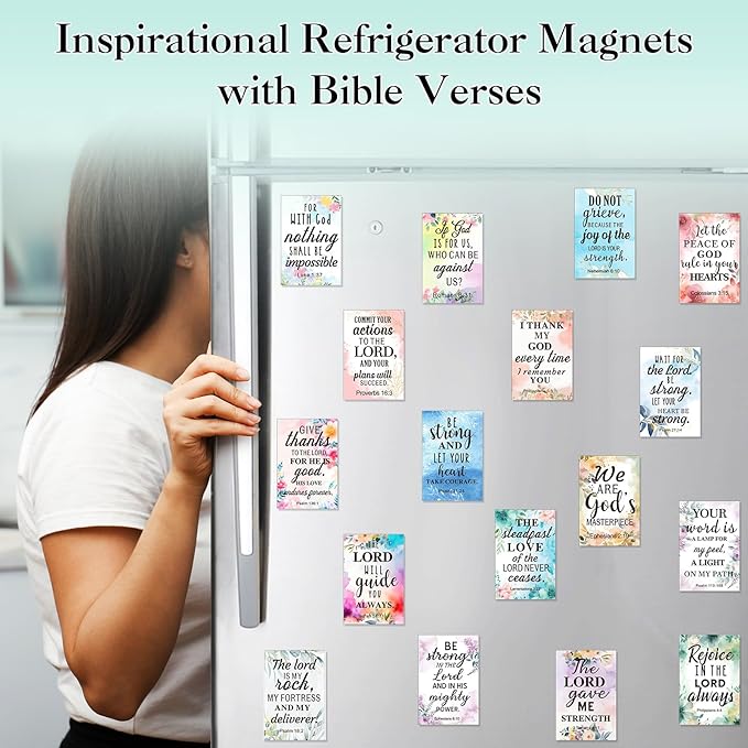 Blosssound 50 Pcs Inspirational Christian Magnets with Bible Verses Religious Refrigerator Magnet Motivational Quotes Fridge Scripture Positive Gifts for Home Office School Locker Decor(Floral)