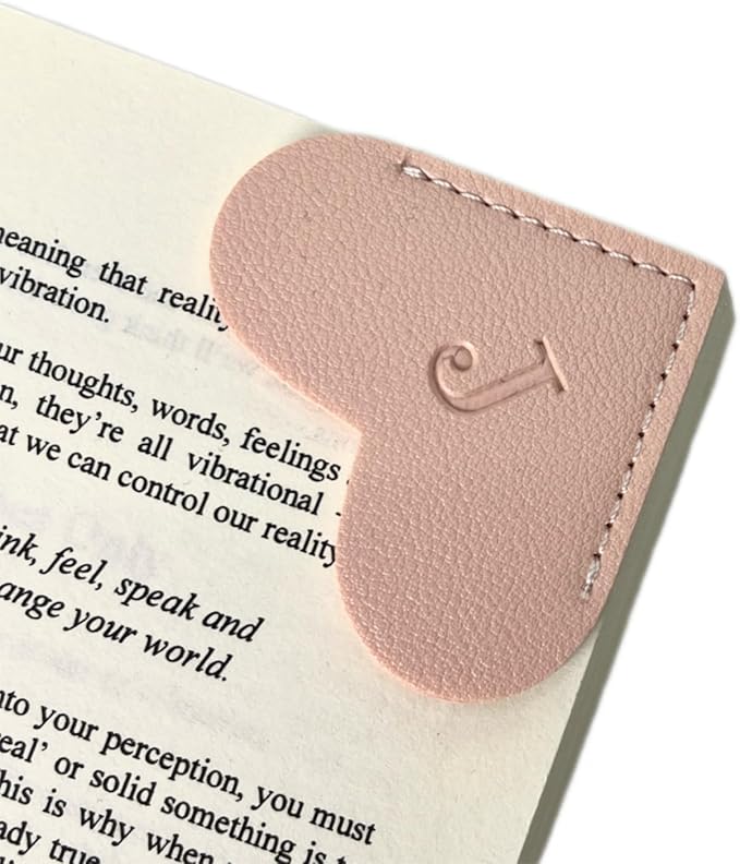 Personalized Leather Book Marks, Heart Bookmark, Unique Cute Handmade Letter Bookmarks Accessories for Reading Women, Teacher, Student, Book Lovers Book Mark Gifts (Pink, J)