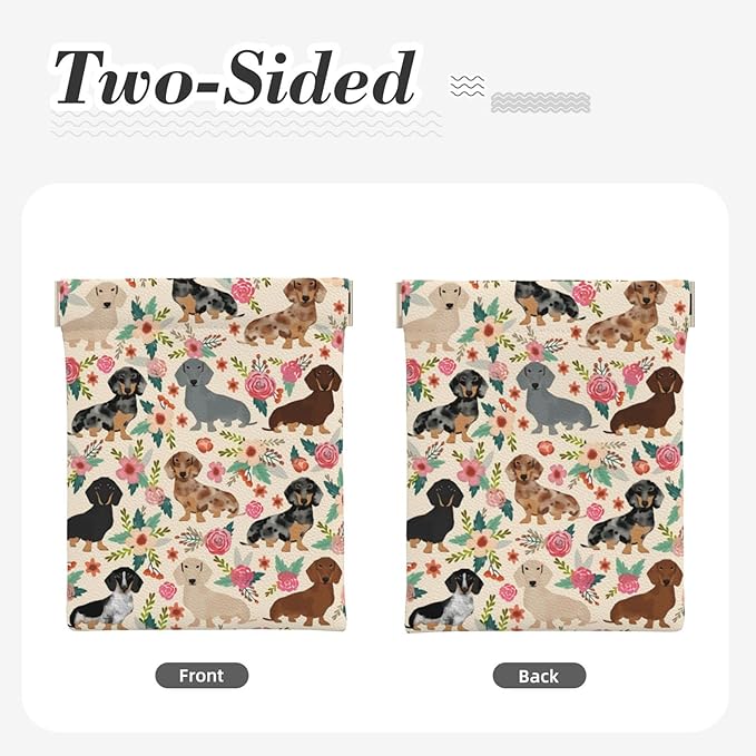 Coin Purse Dachshund Sausage Dogs Pink Flowers Print Leather Squeeze Coin Purse Mini Pouch Change Wallet Bag Gifts for Women Kids Girls Key Holder