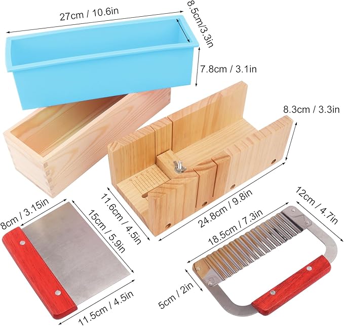 Premium Soap Making Kit with 3PCS 42oz Silicone Moldss & Wooden Box & Two Cutter, Complete Crafting Set for Pour or Cold Process Soap, by GNIEMCKIN