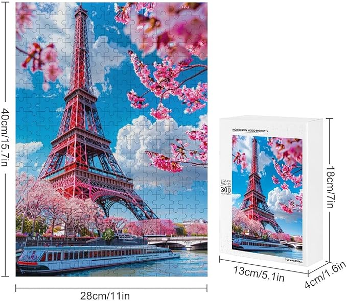 Wooden Puzzle - Eiffel Tower by The River Jigsaw Puzzles，Wooden Puzzles for Adults 300 Pieces Unique Gifts for Wall Art，Challenge Puzzles，Educational Games，Family Puzzles