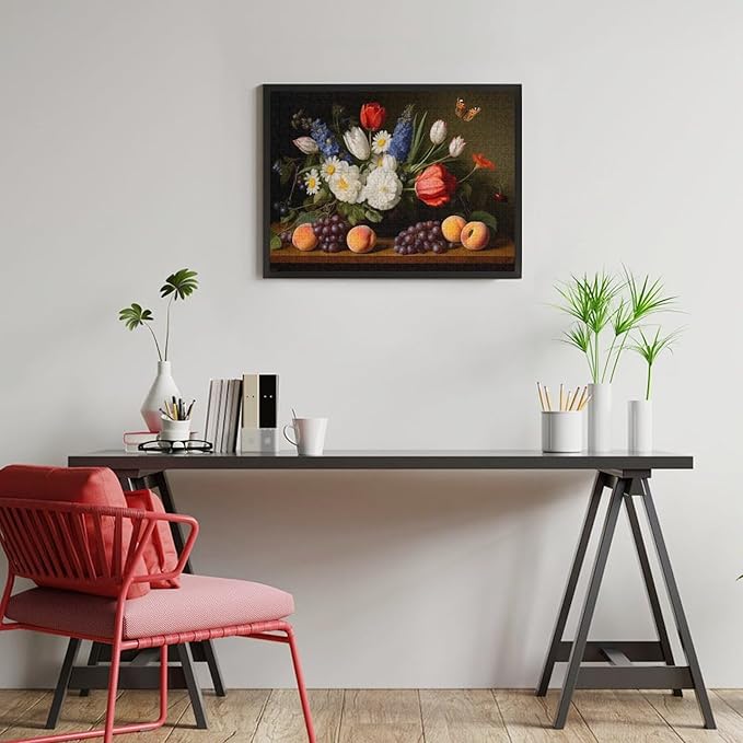 Wooden Puzzle - Vase Flower Grapes Peaches Wooden Puzzles for Adults 500 Pieces Challenge Puzzles，Educational Games，Family Puzzles，Unique Gifts for Wall Art ，Funny Puzzles