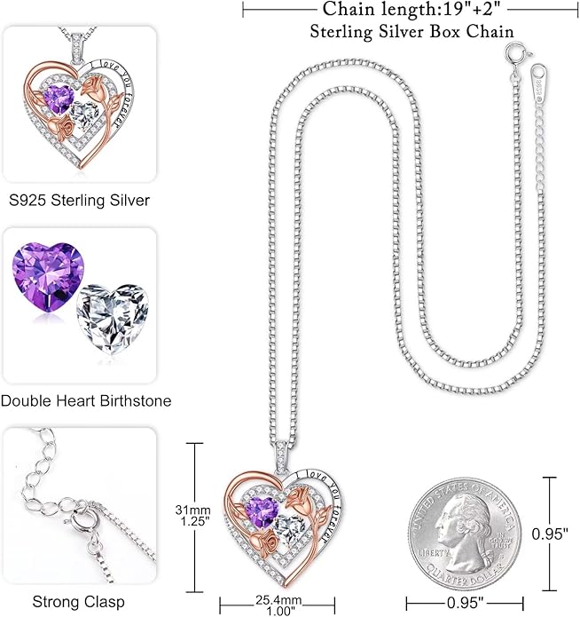 Iefil Valentines Day Gifts for Her - Sterling Silver Birthstone Necklace Anniversary Birthday Gifts for Her Wife Mom Daughter