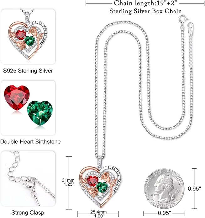 Iefil Valentines Day Gifts for Her - Sterling Silver Birthstone Necklace Anniversary Birthday Gifts for Her Wife Mom Daughter