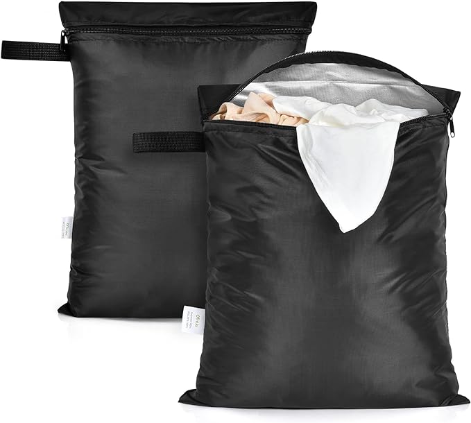 OTraki 12x16 inch Wet Bag 2Pcs Waterproof Swim Bag for Wet Clothes Small Swimsuit Dirty Clothes Laundry Bag Travel Machine Washable for Gym Beach Pool Drying Do Not Exceed 176℉ Black