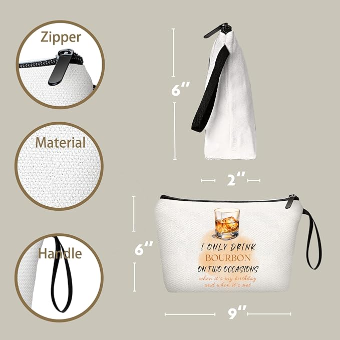 Bourbon Whiskey Gift Funny Unique Birthday Drink Accessories for Women Female Coworker Friend Her Bachelorette Bartender Mixologist Alcohol Lover Small Makeup Cosmetic Bag Valentine's day