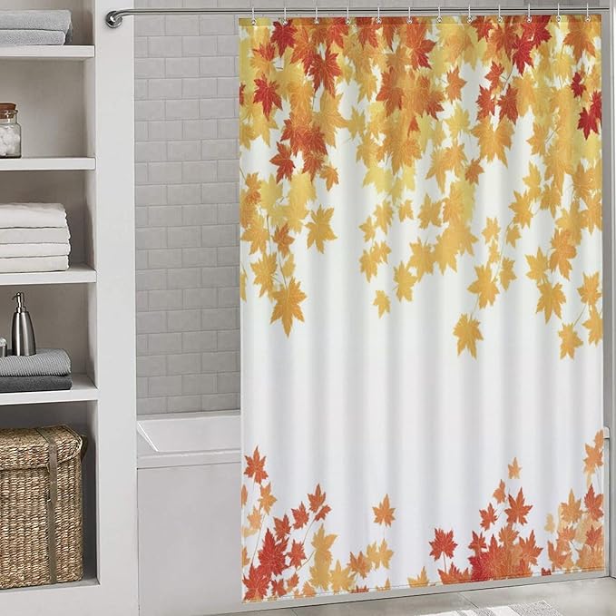 Fall Maple Shower Curtain Leaves Autumn Natural Scenery Havest Famhouse Waterproof Washable Fabric Bathroom Shower Curtains for Bathroom Decorations Home Indoor Decor 56x72Inch
