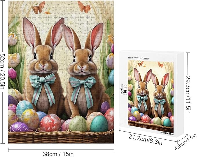 Wooden Puzzle - Easter Bunny and Eggs Jigsaw Puzzles，Wooden Puzzles for Adults 500 Pieces Challenge Puzzles，Educational Games，Family Puzzles，Unique Gifts for Wall Art