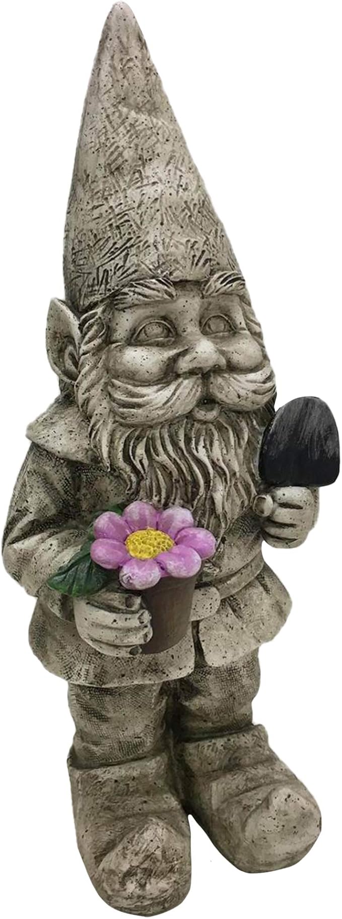Design House 395848 Indoor/Outdoor Gnome with Flower Pot and Shovel Figurine Statue for Garden Patio Home & Office Décor Housewarming Gifting Birthdays, 7.5 L x 6.9 W x 18.5 H, Multicolor