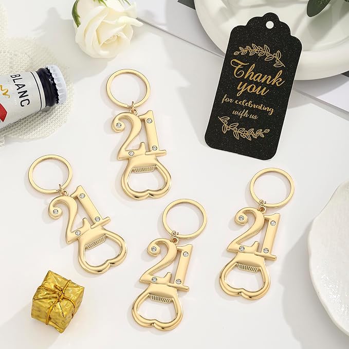 24 pcs 21th Gold Keychain Bottle Opener Birthday Party Favors for Guests,21th Beer Bottle Opener Favors Bulk for Birthday Anniversary Souvenirs Party Decor Supplies (Gold 21th)