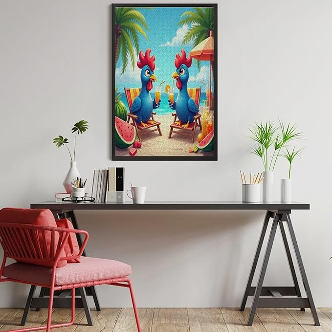 Jigsaw Puzzles for Adults 1000 Piece - Cartoon Seaside Holiday Chicken Wooden Puzzles, Family Puzzles，Educational Games，Challenge Puzzles Puzzle Games