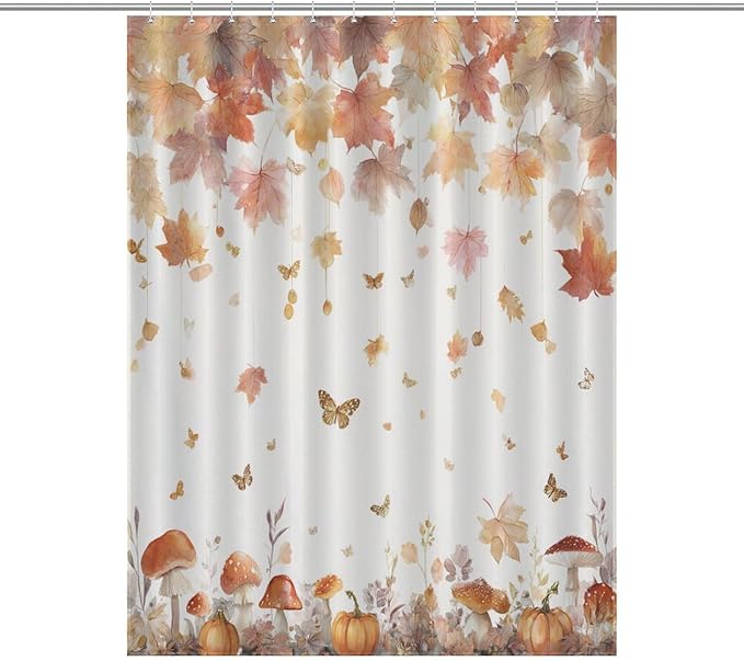Fall Pumpkin Shower Curtain Autumn Maple Leaves Thanksgiving Harvest Waterproof Washable Fabric Bathroom Shower Curtains for Bathroom Decorations Home Indoor Decor 53x72Inch
