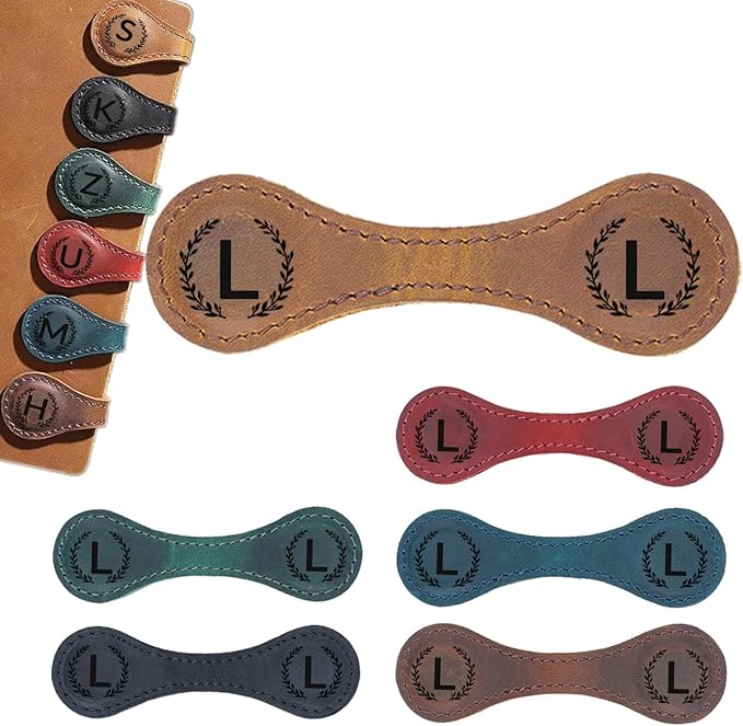 Magnetic Leather Bookmark with 26 Initial for Reading Women,Personalized Magnet Book Marks Gifts for Men,Book Lovers (Light Brown, L)
