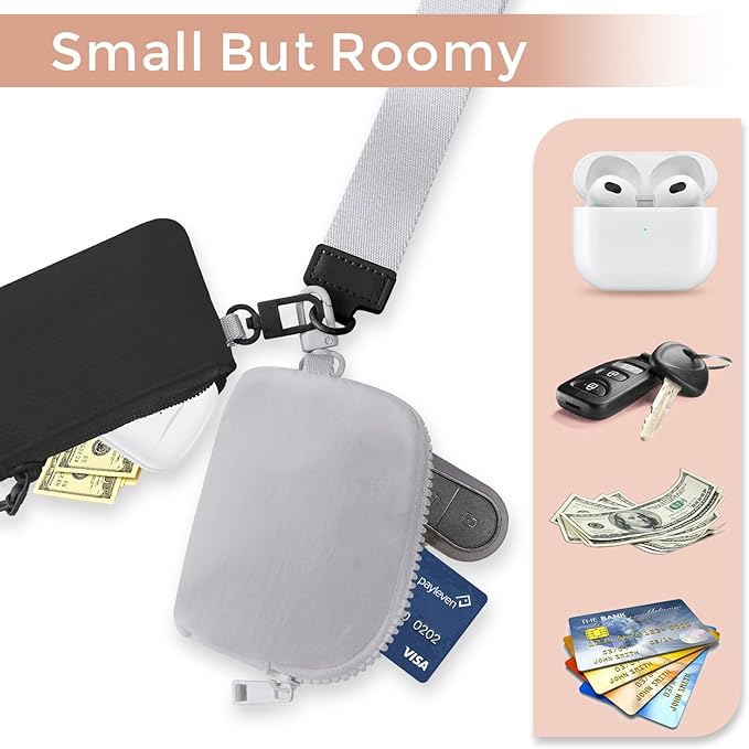 Dual Pouch Wristlet Keychain Wallets for Women with 2 Detachable Zipper Coin Purse - Small and Portable Mini Card Wallet for Women Men Black+Grey