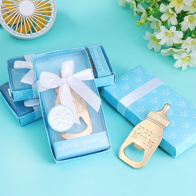 24 pcs Bottle Opener Baby Shower Favors for Guests, Poppin Bottle Openers for Baby Shower Favors,Gifts,Decorations and Souvenirs,Baby Shower Souvenirs Party Supplies Decoration (Baby Blue, 24)