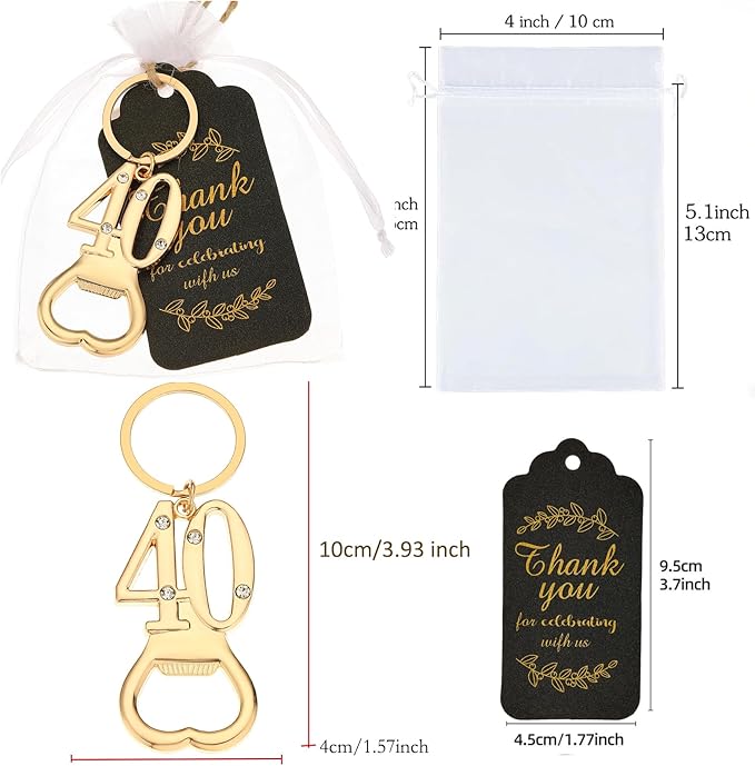 24 pcs 40th Gold Keychain Bottle Opener 40 Birthday Party Favors for Guests,40th Beer Bottle Opener Favors Bulk for Birthday Anniversary Souvenirs Party Decor Supplies (Gold 40th)