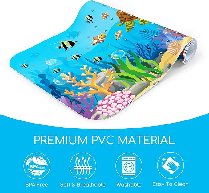 Baby Bath Mat for Tub, Non Slip Kids Bath Shower Mat, 40 X 16 Inch Large Bathtub Mat with Drain Holes and Suction Cups for Toddlers, Machine Washable and Waterproof (Turtle)