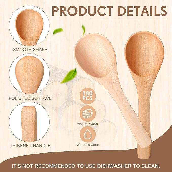 Boao 100 Pcs Small Wooden Spoons, 3.5'' L, Mini Wood Natural Tiny Spoons Wooden Little Teaspoons for Jars Sugar Creamer Honey Spices Salt Kitchen Supplies (Mix Color)