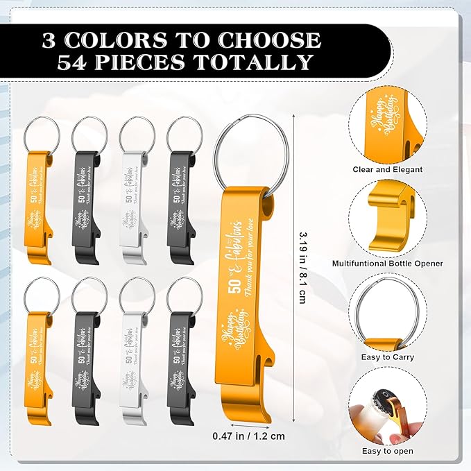 Dandat 54 Sets 50th Birthday Party Favors for Guests Birthday Beer Opener Keychain Cheers to 50 Bottle Opener Keychain with Thank You Cards and Gift Bags for Anniversary Wedding Party Favors