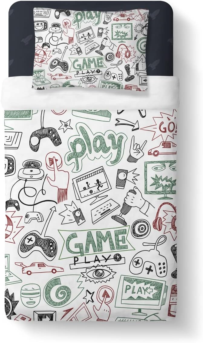Game Comforter Sets for Boys Teen Queen Size,Kids Video Games Bedding Set Sketch Style Athletic Racing Game Design Bedroom Home Decor