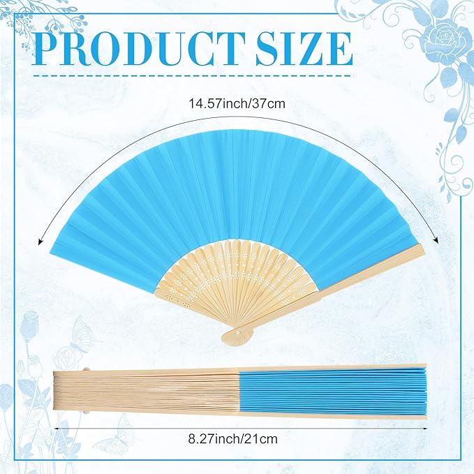 Yinkin 24 Pack Folding Fans Bamboo Handheld Folded Craft Hand Japanese Chinese Fans for Weddings Bridal Dancing Church DIY Decoration Women Gift Party Favors (Lake Blue)