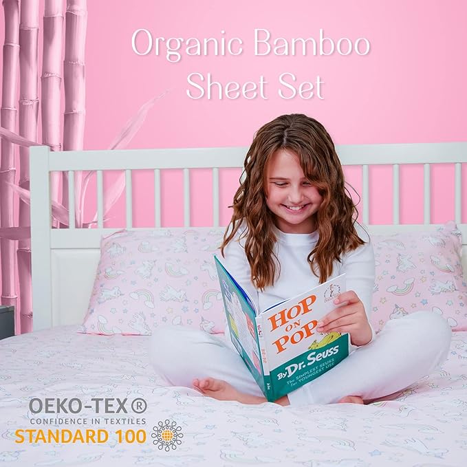 Kids Organic Viscose Derived from Bamboo Sheet Set | Twin or Full Size Fitted Bed Sheets | Oeko-Tex Certified | Cute Toddler Bedding for Girls & Boys Unicorn Full