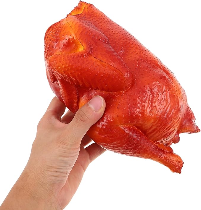 LOGOFUN Realistic Roast Chicken Model Artificial Cooked Turkey Prop Faux Fried Ornament for Thanksgiving Kitchen Display Food Simulation Decoration