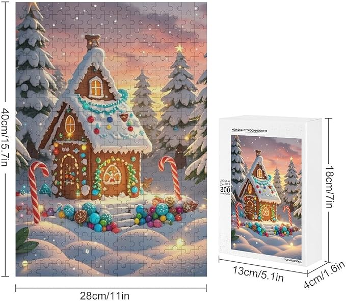 Wooden Puzzle - Christmas Gingerbread House and Candy Jigsaw Puzzles，Wooden Puzzles for Adults 300 Pieces Challenge Puzzles，Educational Games，Family Puzzles，Unique Gifts for Wall Art