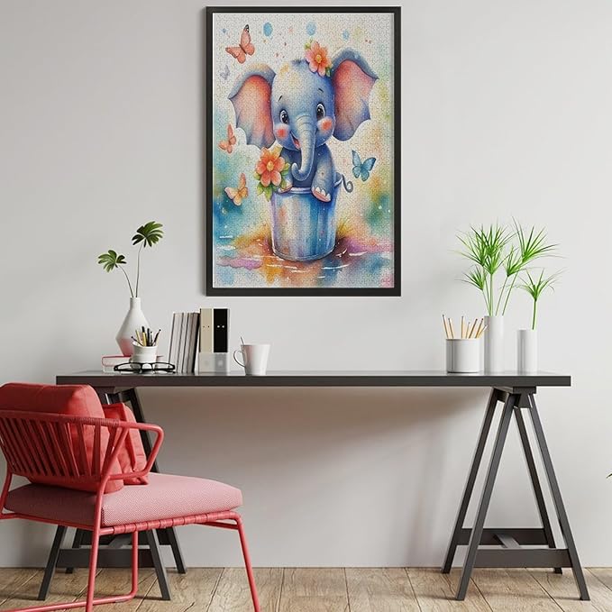 Wooden Puzzles 1000 Piece，Colorful Happy Elephant Themed Jigsaw Puzzles，Educational Games，Family Puzzles，Unique Gifts for Wall Art，Funny Puzzles，Stress Relief Games，Puzzle Games