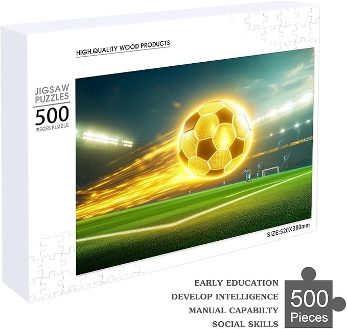 Wooden Puzzle - Football Soccer Ball Jigsaw Puzzles，Wooden Puzzles for Adults 500 Pieces Challenge Puzzles，Educational Games，Family Puzzles，Unique Gifts for Wall Art