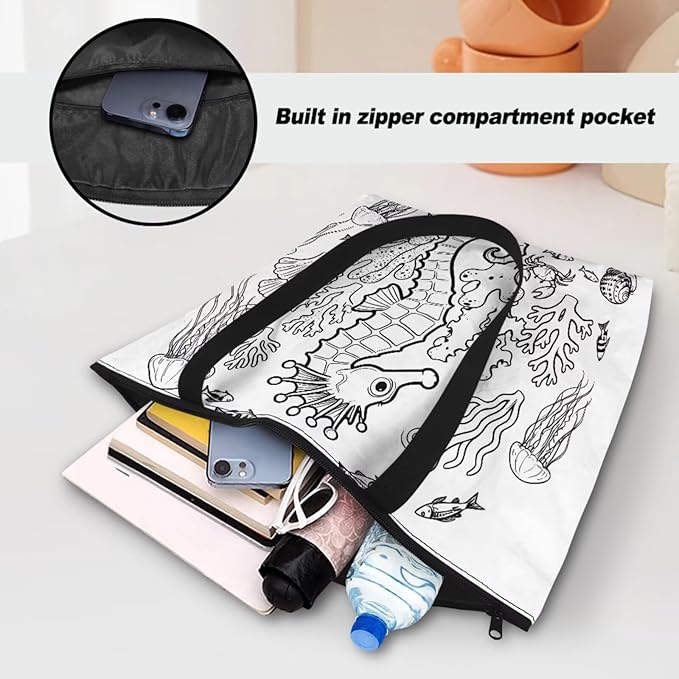 Cartoon Animal Printed DIY Coloring Tote Bag Waterproof Paper Handbags for Women Large Travel Shoulder Bags Purses