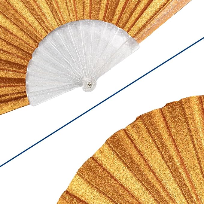 Flags Importer Glitter Orange Small Hand Fan (Clear Handle)
