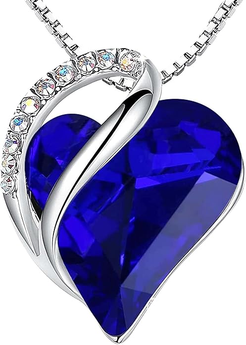 Leafael Valentine's Day Gift Necklaces for Women, Infinity Love Birthstone Heart Crystal Pendant, Birthday Anniversary Jewelry for Wife, Mom, and Her, Silver Plated, 18" + 2" Adjustable Chain