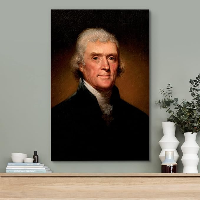 wall26 - Portrait of Thomas Jefferson by Rembrandt Peale (3rd President of The United States) - American Presidents Series - Canvas Wall Art Gallery Wrap Ready to Hang - 16x24 inches
