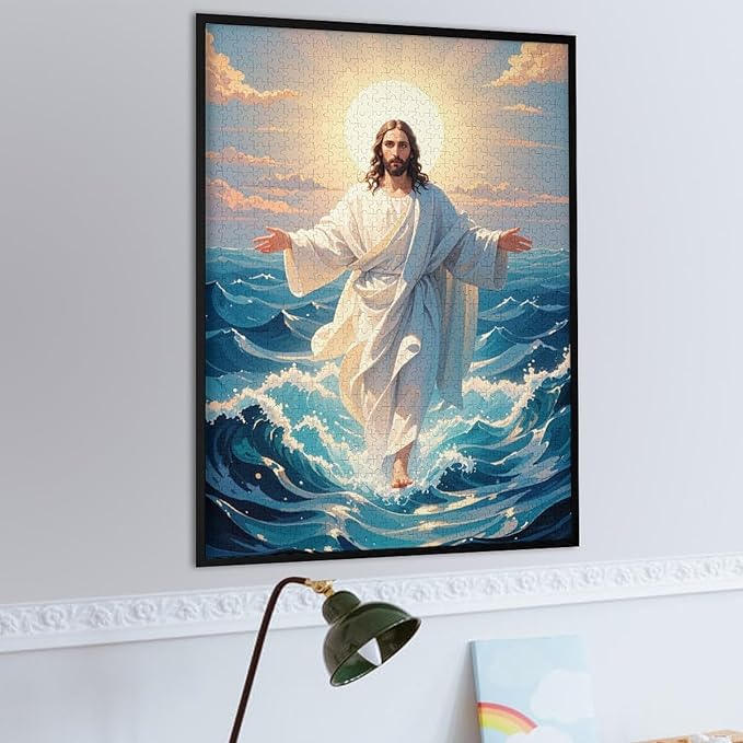 Jigsaw Puzzles for Adults 1000 Piece - Jesus Walk On Sea Wooden Puzzle，Challenge Puzzles Puzzle Games， Stress Relief Games，Funny Puzzles，Unique Gifts for Wall Art