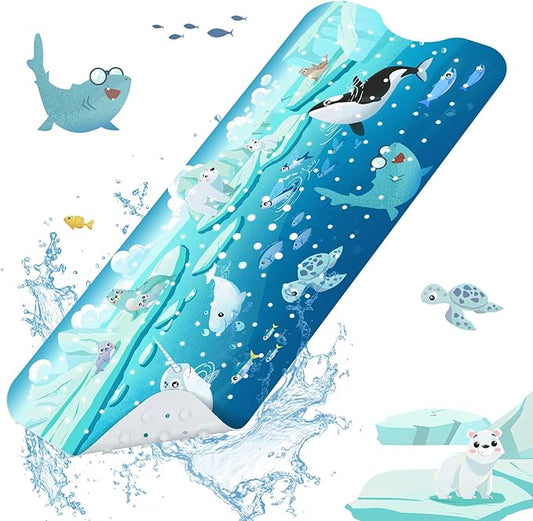 SHUCHING Polar Animal Bath Mat for Tub Non Slip-40 X 16 Inch, Baby Kids Bathtub Mat Non Slip, Toddler Long Shower Mat for Bathroom