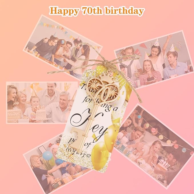 70 Birthday Party Favors Key Bottle Opener, 70th Beer Opener Keychain Favors for Guest with Organza Bags and Tags,Beer Keychain Bottle Openers for Birthday Party Decoration Supplies (gold-70)