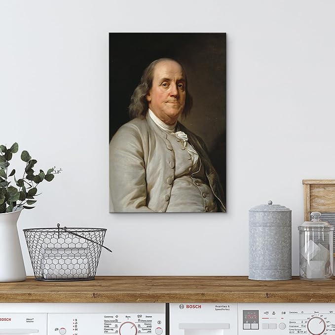 wall26 Canvas Print Wall Art Portrait of Benjamin Franklin People Pop Culture Historical Realism Famous Closeup Multicolor Classical for Living Room, Bedroom, Office - 16"x24"