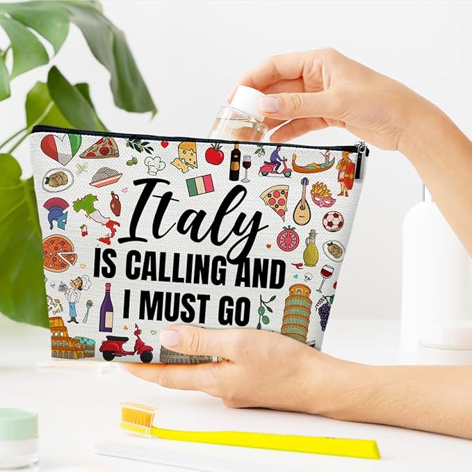 Italy Travel Gift Makeup Bag, Italy Lover Cosmetic Bag, City Themed Gifts For Traveller Women Friends Sister, Birthday Christmas Italian Bachelorette Party Favors