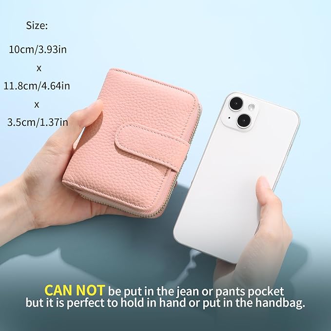 SENDEFN Small Leather Credit Card Holder Wallets for Women Bifold Zipper Pocket Purse with ID Window