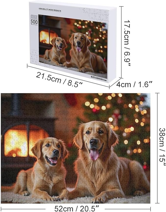 Wooden Puzzle - Golden Retriever in The Christmas House Jigsaw Puzzles，Wooden Puzzles for Adults 500 Pieces Challenge Puzzles，Educational Games，Family Puzzles，Unique Gifts for Wall Art