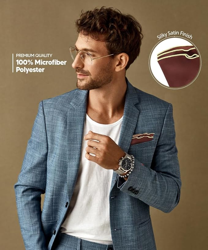 Premium Pre-Folded Four-Point Suit Pocket Square for Men with Sewn Pocket Fold