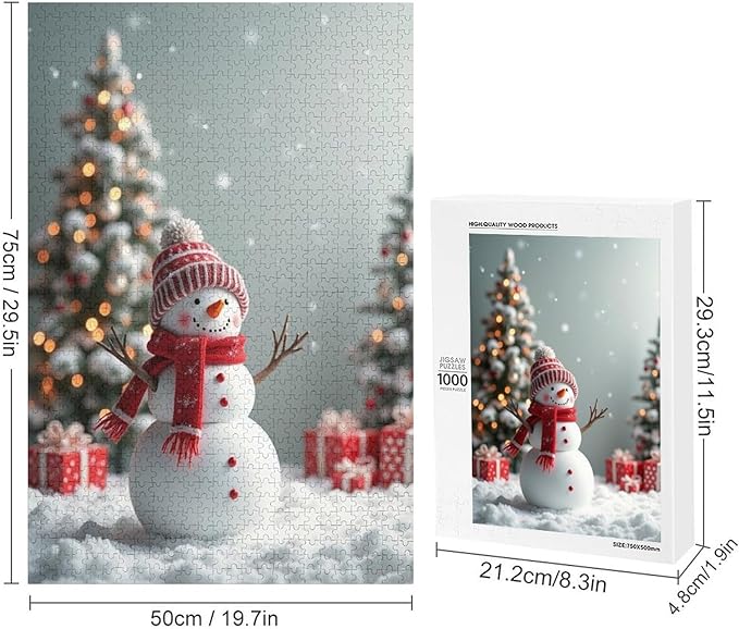Wooden Puzzles for Adults 1000 Pieces, Christmas Winter Snowman, Each Piece is Unique and Perfectly Put Together, are Special Home Decorations, Fun Puzzles, Party Games, Family Toys