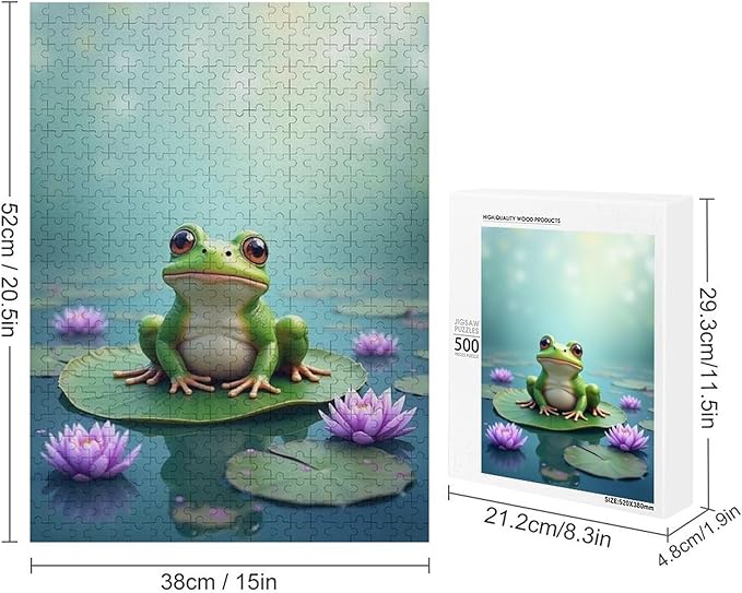 Puzzles for Adults 500 Pieces Wooden Jigsaw Puzzle - Lotus Pond Frog Theme Puzzle，Party Games，Family Toys，Educational Puzzles，Stress Relief Wooden Puzzle，Gifts for Family，Colleagues and Friends