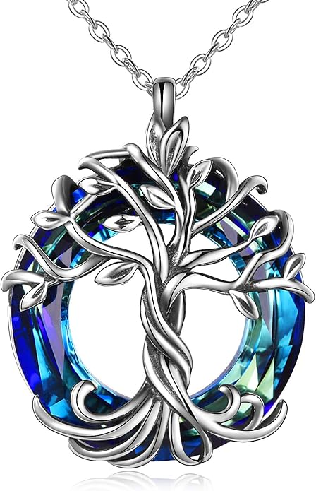 TOUPOP Tree of Life Necklace 925 Sterling Silver Family Tree Pendant Austrian Crystal Jewelry Valentines Day Birthday Gifts for Women Mom Wife Her