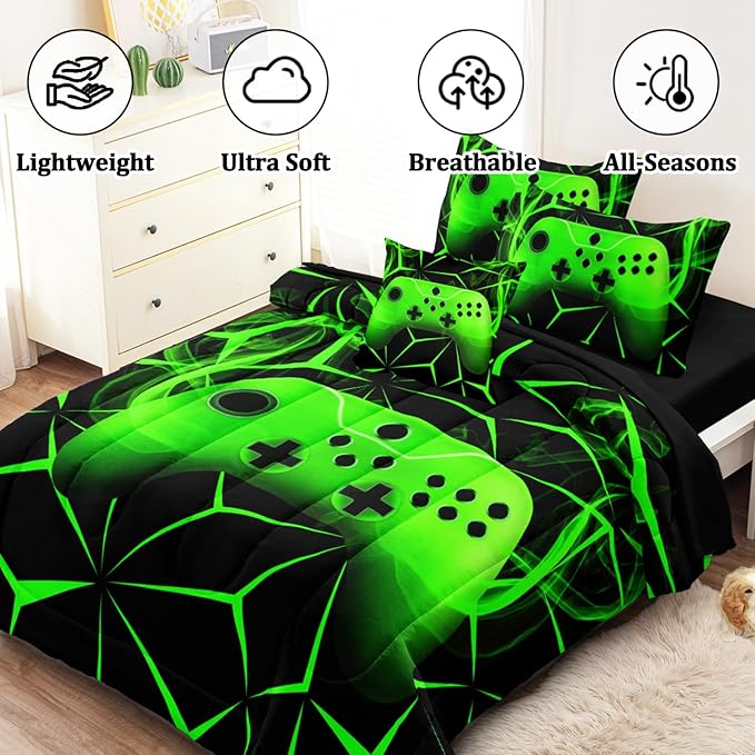 Full Gamer Bedding Sets for Boys Teen, 4 Pcs Full Size Gaming Comforter Set for Boys Full Szie Bedding Set